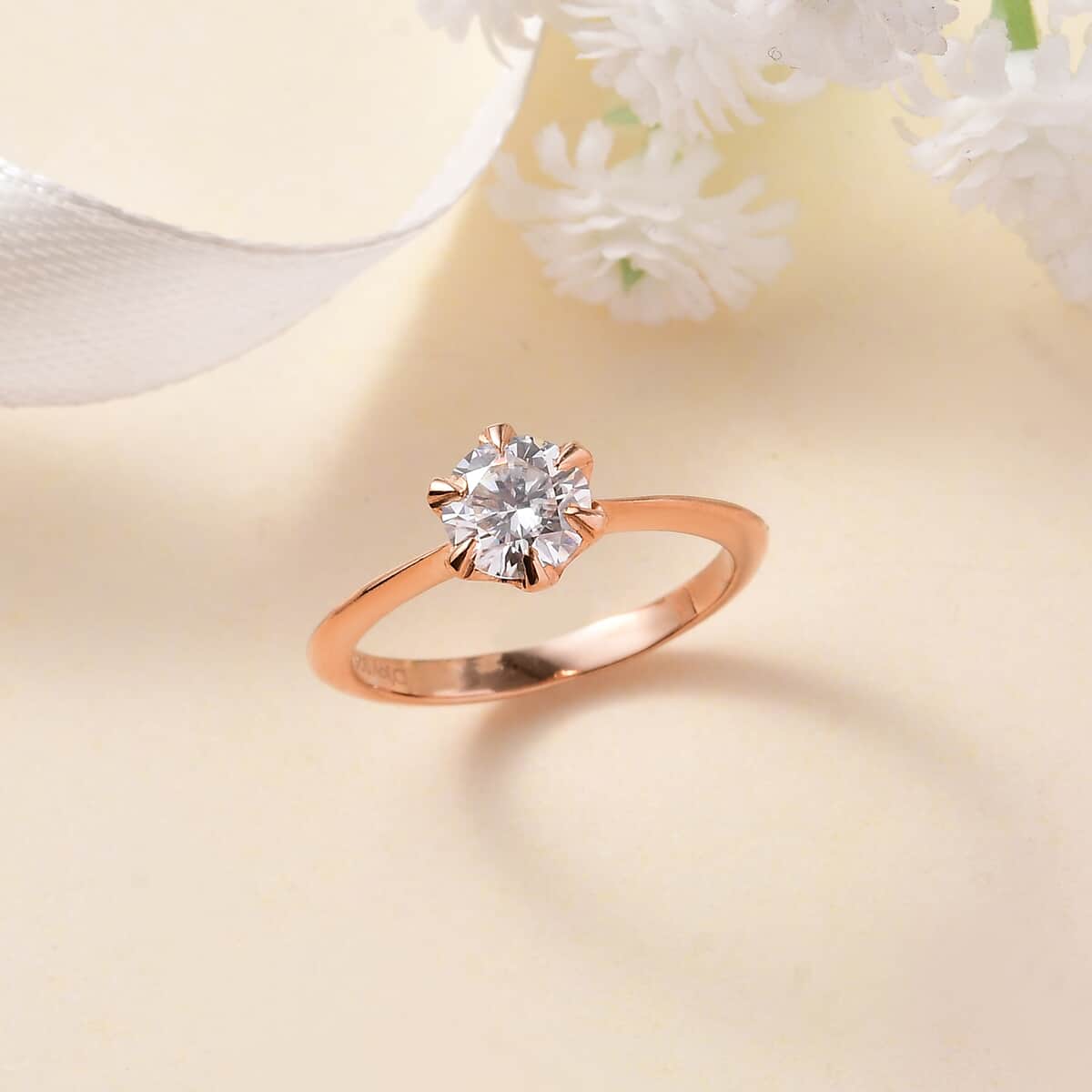 Moissanite Solitaire Ring in Vermeil Rose Gold Over Sterling Silver (Size 7.0) 0.75 ctw image number 1