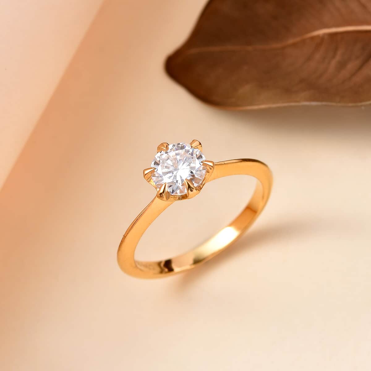 Moissanite Solitaire Ring in Vermeil Yellow Gold Over Sterling Silver (Size 10.0) 0.75 ctw image number 1