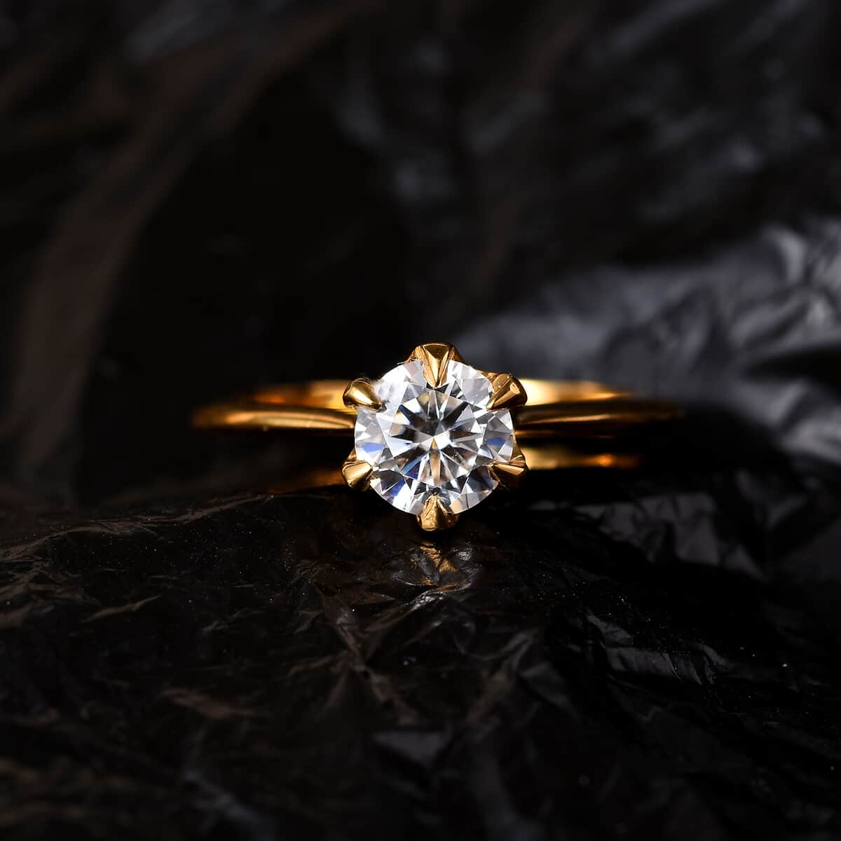 Moissanite Solitaire Ring in Vermeil Yellow Gold Over Sterling Silver (Size 10.0) 0.75 ctw image number 2