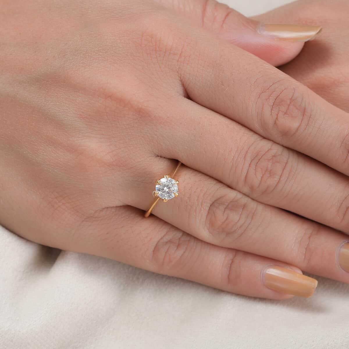 Moissanite Solitaire Ring in Vermeil Yellow Gold Over Sterling Silver (Size 10.0) 0.75 ctw image number 3