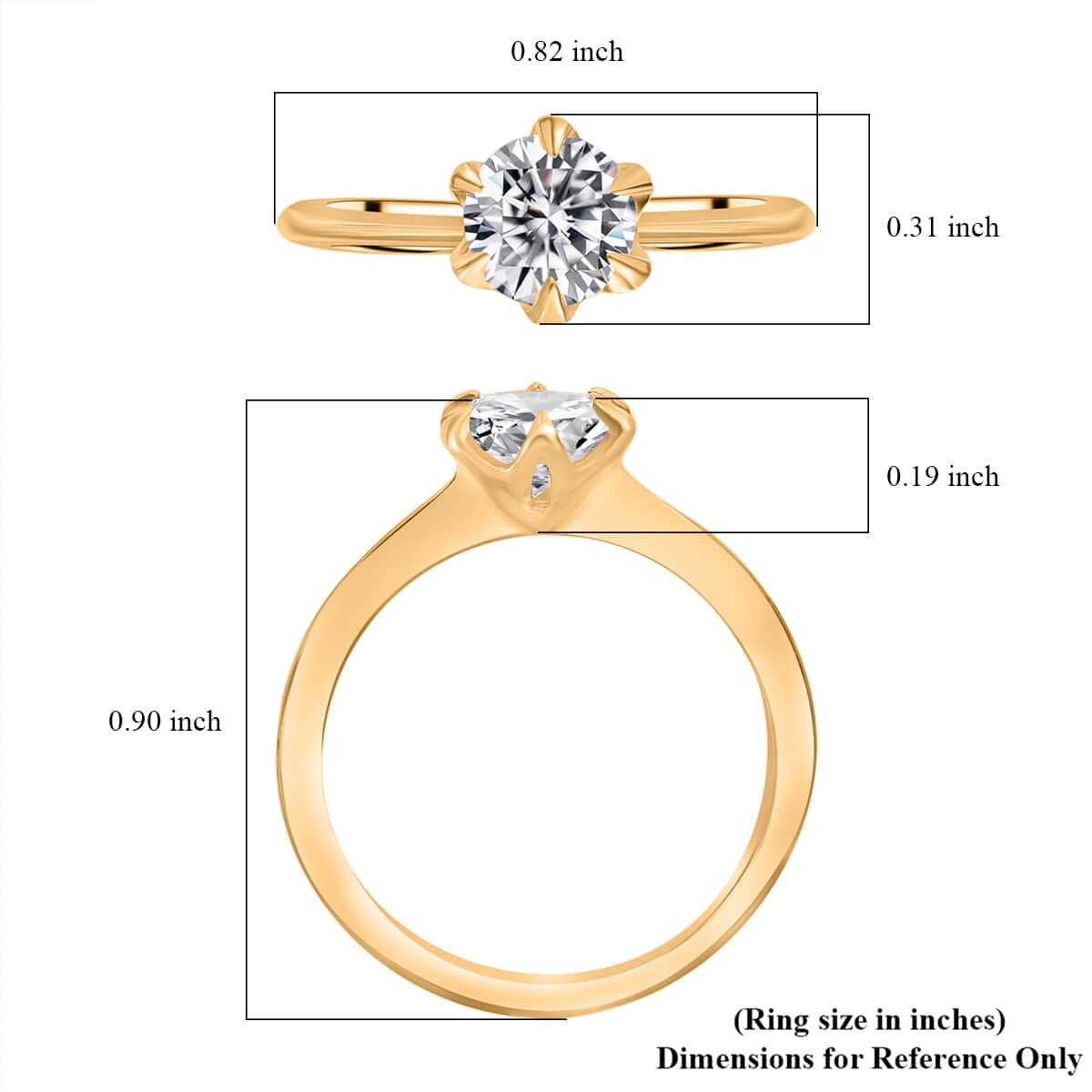 Moissanite Solitaire Ring in Vermeil Yellow Gold Over Sterling Silver (Size 10.0) 0.75 ctw image number 6