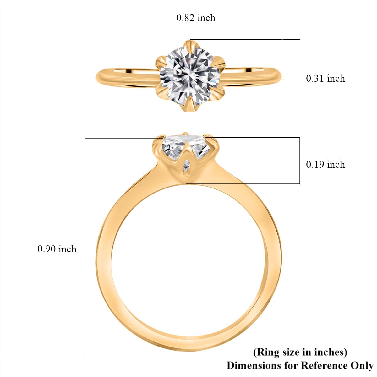 Moissanite Solitaire Ring in Vermeil Yellow Gold Over Sterling Silver (Size 7.0) 0.75 ctw image number 6