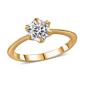 Moissanite Solitaire Ring in Vermeil Yellow Gold Over Sterling Silver (Size 8.0) 0.75 ctw