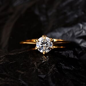 Moissanite Solitaire Ring in Vermeil Yellow Gold Over Sterling Silver (Size 8.0) 0.75 ctw