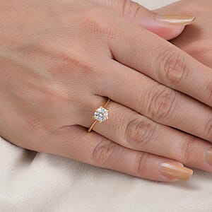 Moissanite Solitaire Ring in Vermeil Yellow Gold Over Sterling Silver (Size 8.0) 0.75 ctw
