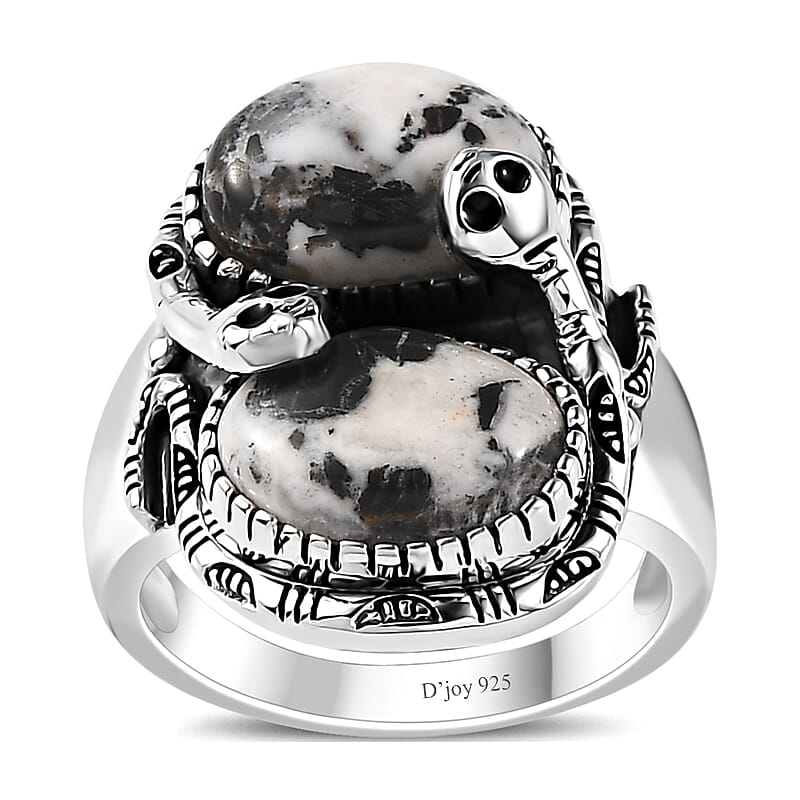 Artisan Crafted White Buffalo Snake Ring in Black Oxidized Sterling Silver (Size 10.0) 7.75 ctw
