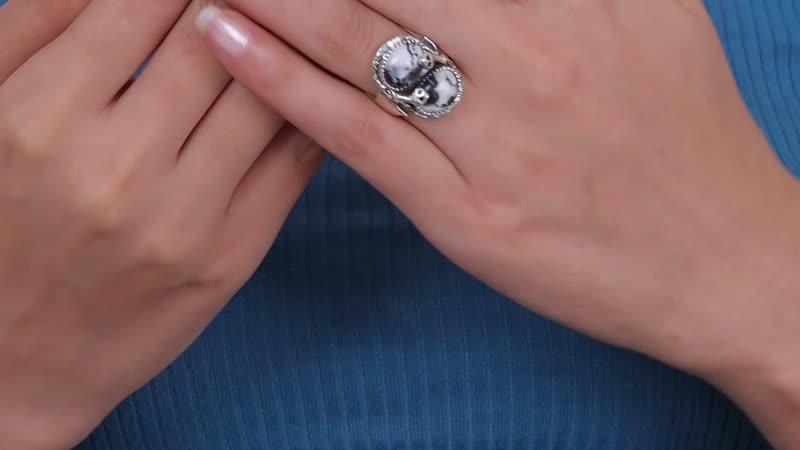 Artisan Crafted Premium White Buffalo Ring in Black Oxidized Sterling Silver (Size 10.0) 7.75 ctw