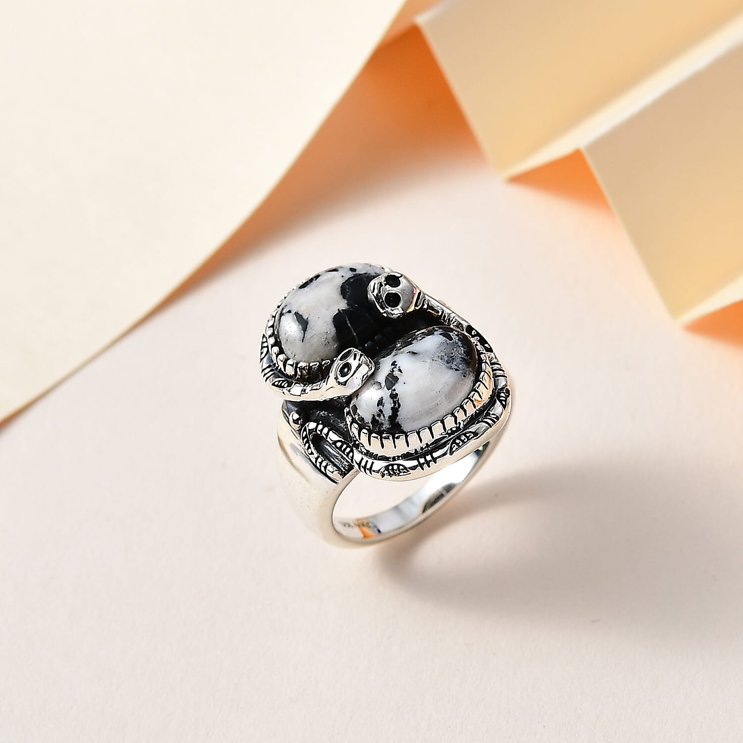 Artisan Crafted White Buffalo Snake Ring in Black Oxidized Sterling Silver (Size 10.0) 7.75 ctw