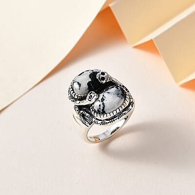 Artisan Crafted White Buffalo Snake Ring in Black Oxidized Sterling Silver (Size 10.0) 7.75 ctw