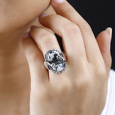 Artisan Crafted White Buffalo Snake Ring in Black Oxidized Sterling Silver (Size 10.0) 7.75 ctw