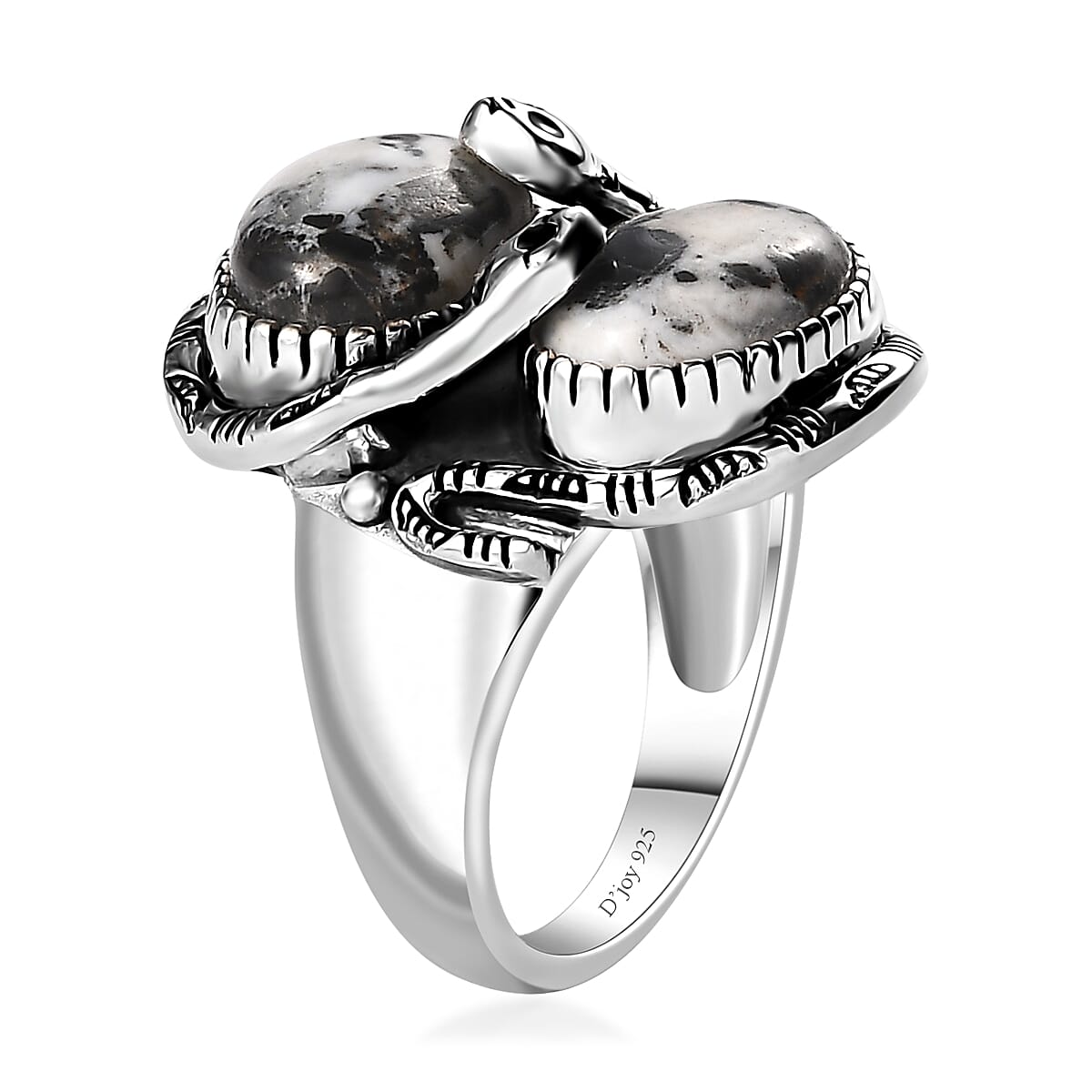 Artisan Crafted White Buffalo Snake Ring in Black Oxidized Sterling Silver (Size 10.0) 7.75 ctw