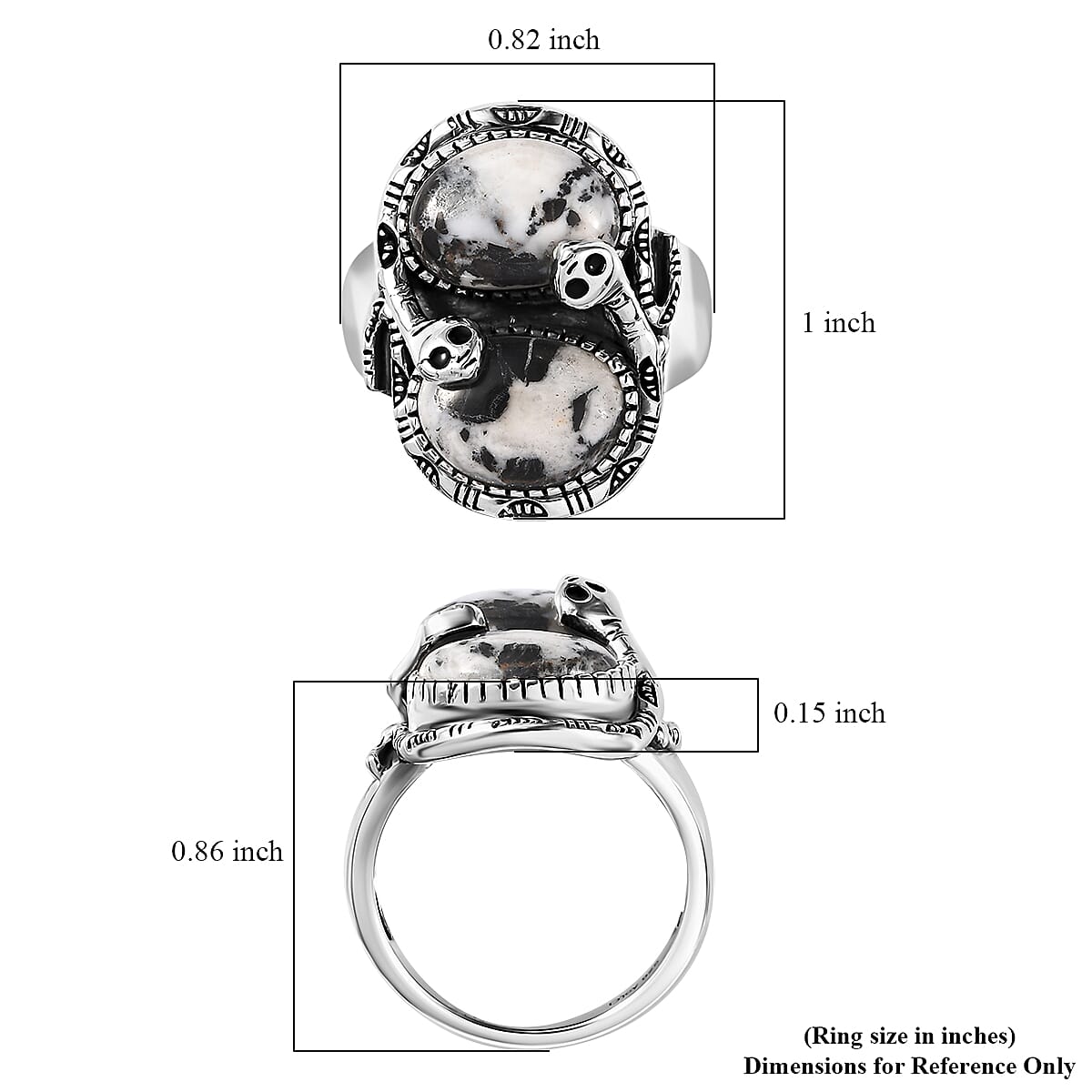 Artisan Crafted White Buffalo Snake Ring in Black Oxidized Sterling Silver (Size 10.0) 7.75 ctw