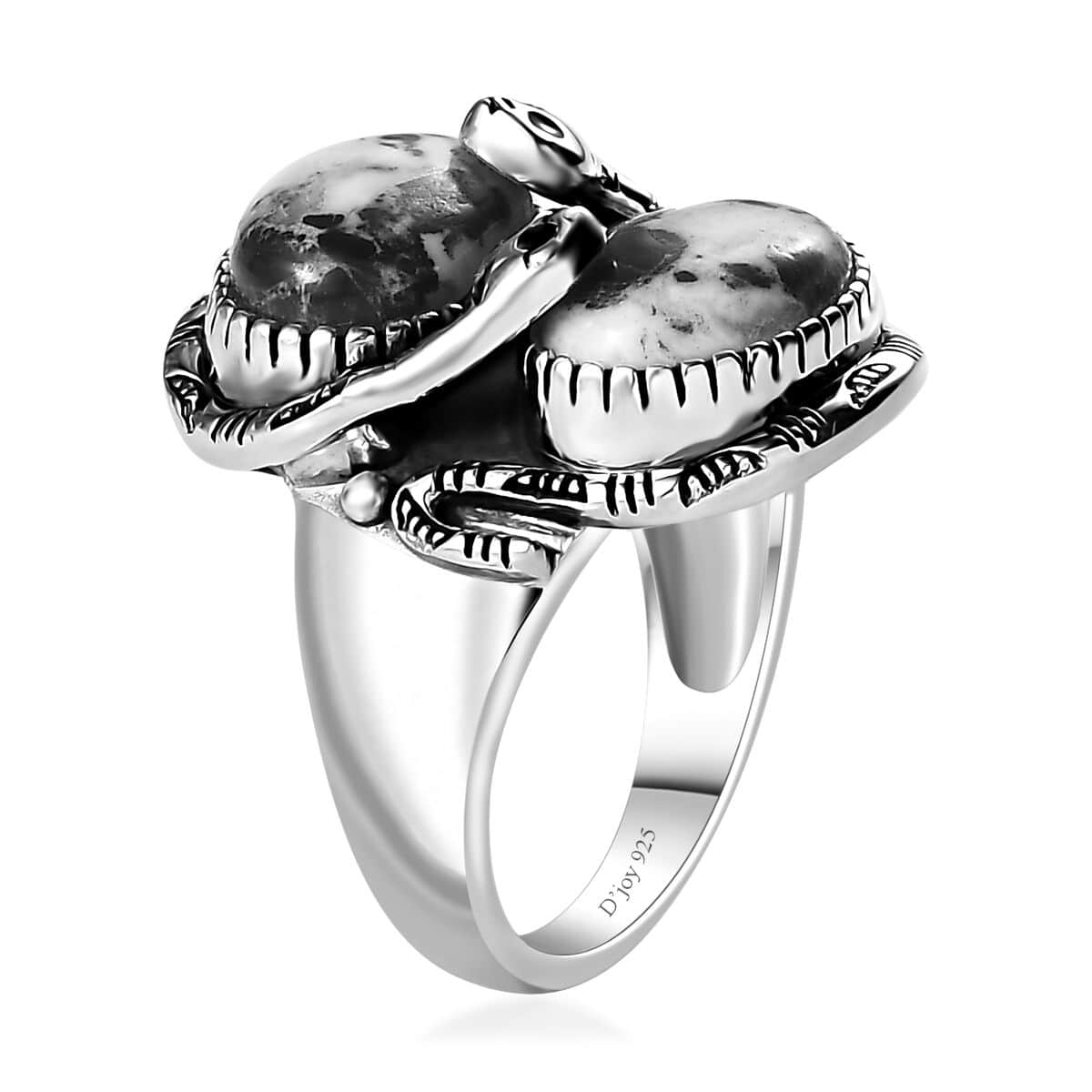 Artisan Crafted White Buffalo Snake Ring in Black Oxidized Sterling Silver (Size 5.0) 7.75 ctw image number 3