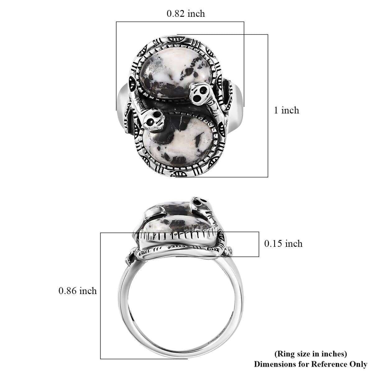 Artisan Crafted White Buffalo Snake Ring in Black Oxidized Sterling Silver (Size 5.0) 7.75 ctw image number 5