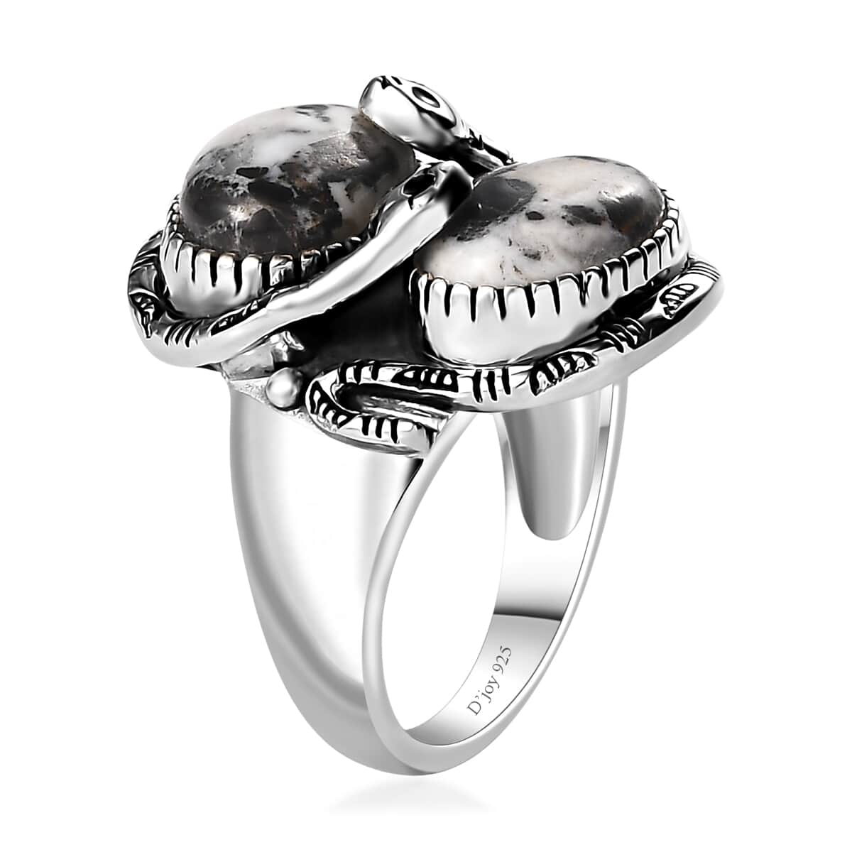 Artisan Crafted White Buffalo Snake Ring in Black Oxidized Sterling Silver (Size 6.0) 7.75 ctw image number 3