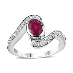 Niassa Ruby (FF) and White Zircon Ring in Platinum Over Sterling Silver (Size 6.0) 1.60 ctw