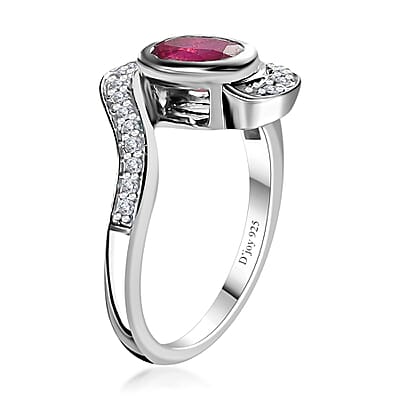 Niassa Ruby (FF) and White Zircon Ring in Platinum Over Sterling Silver (Size 6.0) 1.60 ctw
