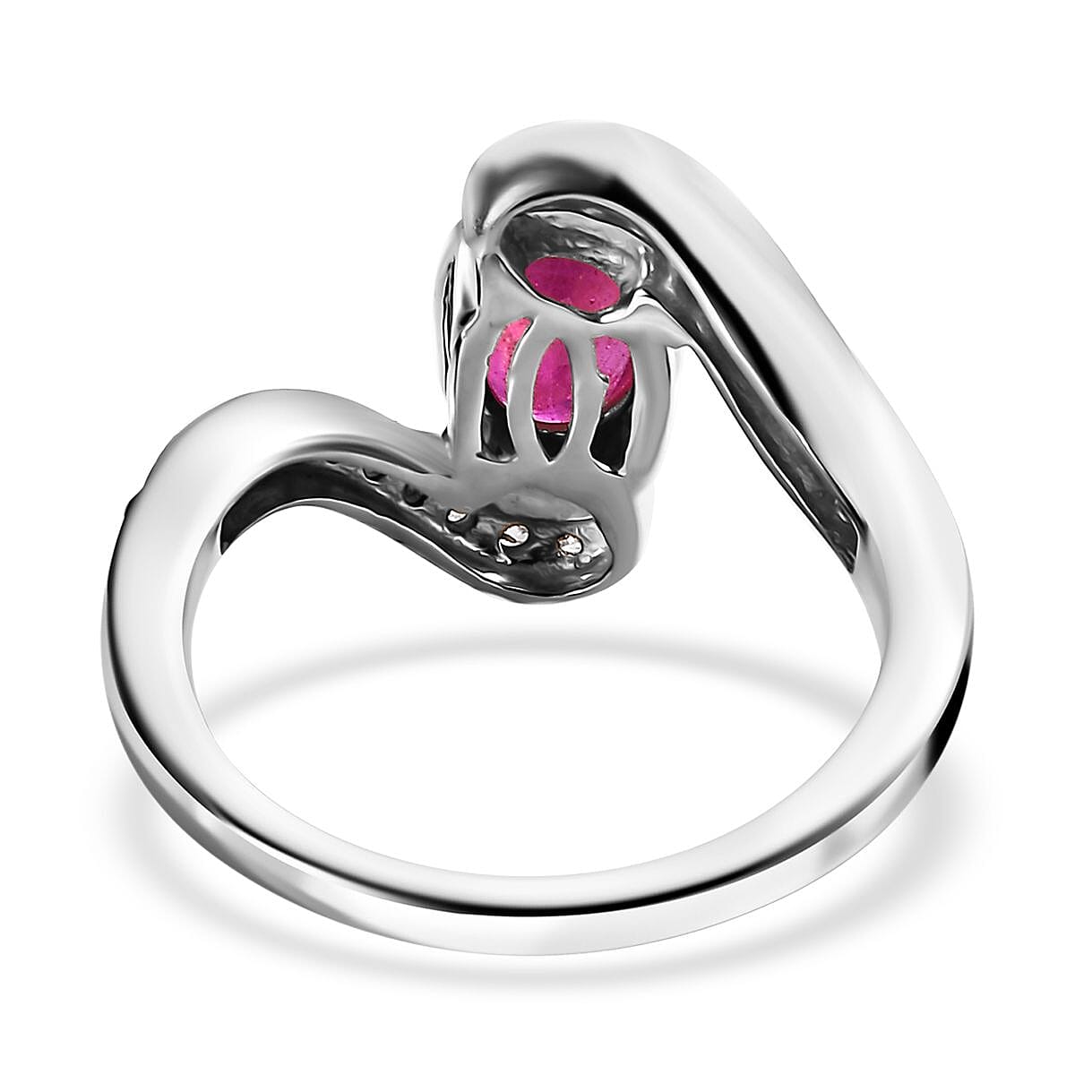 Niassa Ruby (FF) and White Zircon Ring in Platinum Over Sterling Silver (Size 6.0) 1.60 ctw