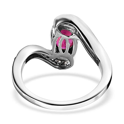 Niassa Ruby (FF) and White Zircon Ring in Platinum Over Sterling Silver (Size 6.0) 1.60 ctw