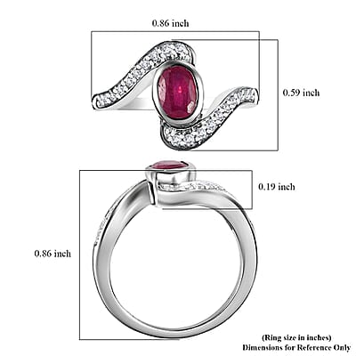 Niassa Ruby (FF) and White Zircon Ring in Platinum Over Sterling Silver (Size 6.0) 1.60 ctw