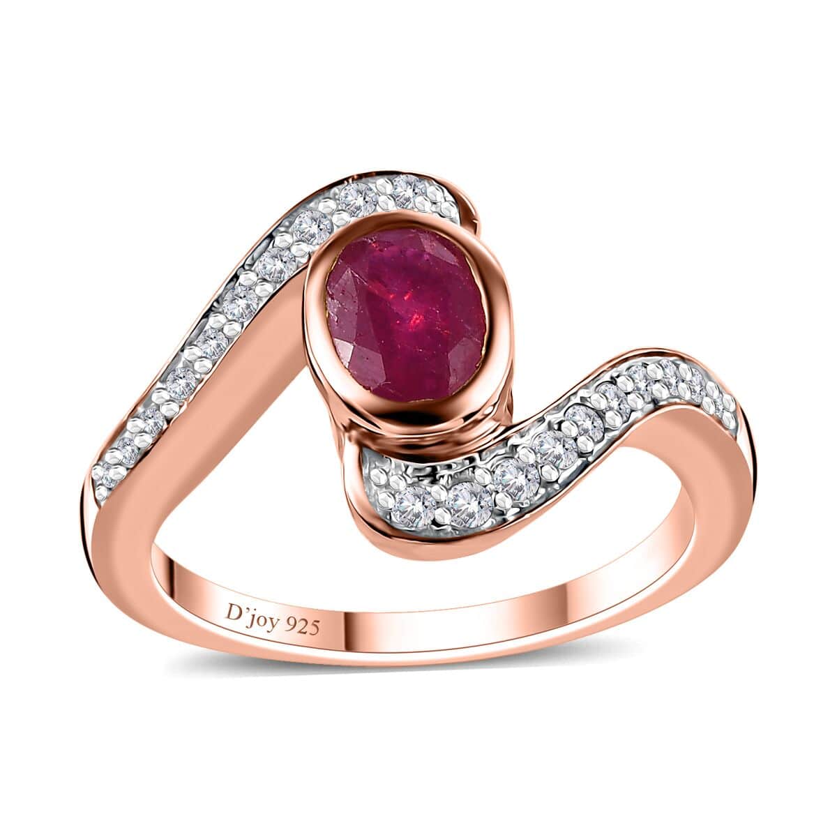 Niassa Ruby (FF) and White Zircon Ring in Vermeil Rose Gold Over Sterling Silver (Size 6.0) 1.60 ctw image number 0