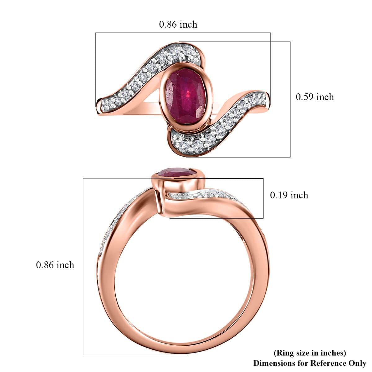 Niassa Ruby (FF) and White Zircon Ring in Vermeil Rose Gold Over Sterling Silver (Size 6.0) 1.60 ctw image number 5
