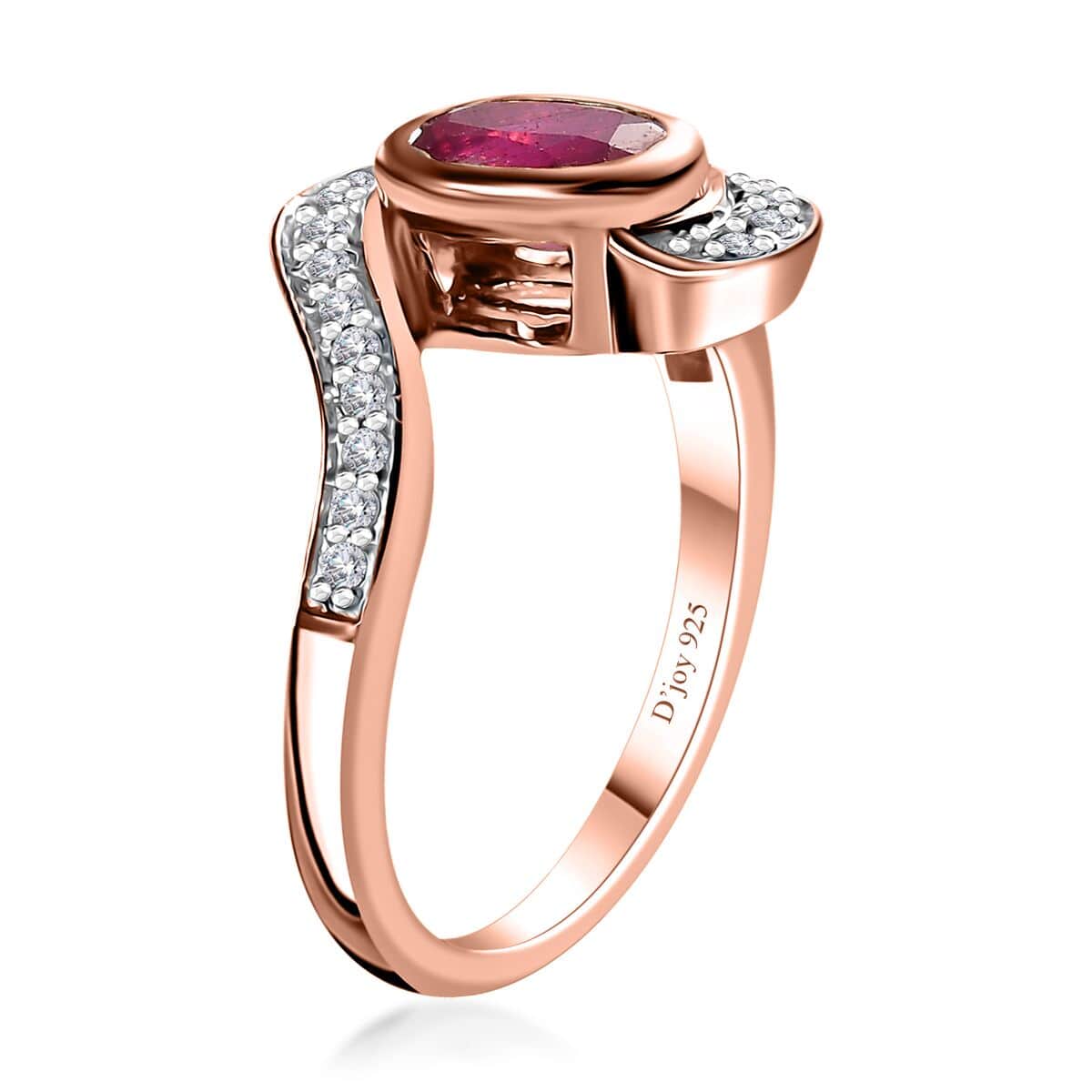 Niassa Ruby (FF) and White Zircon Ring in Vermeil Rose Gold Over Sterling Silver (Size 7.0) 1.60 ctw image number 3