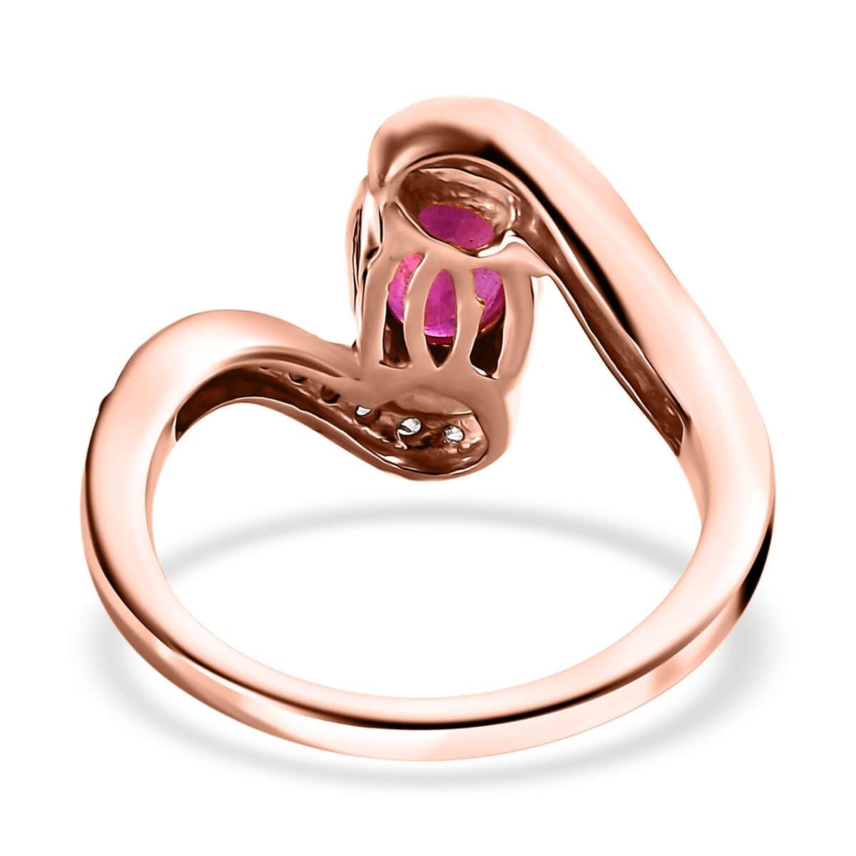 Niassa Ruby (FF) and White Zircon Ring in Vermeil Rose Gold Over Sterling Silver (Size 8.0) 1.60 ctw image number 4