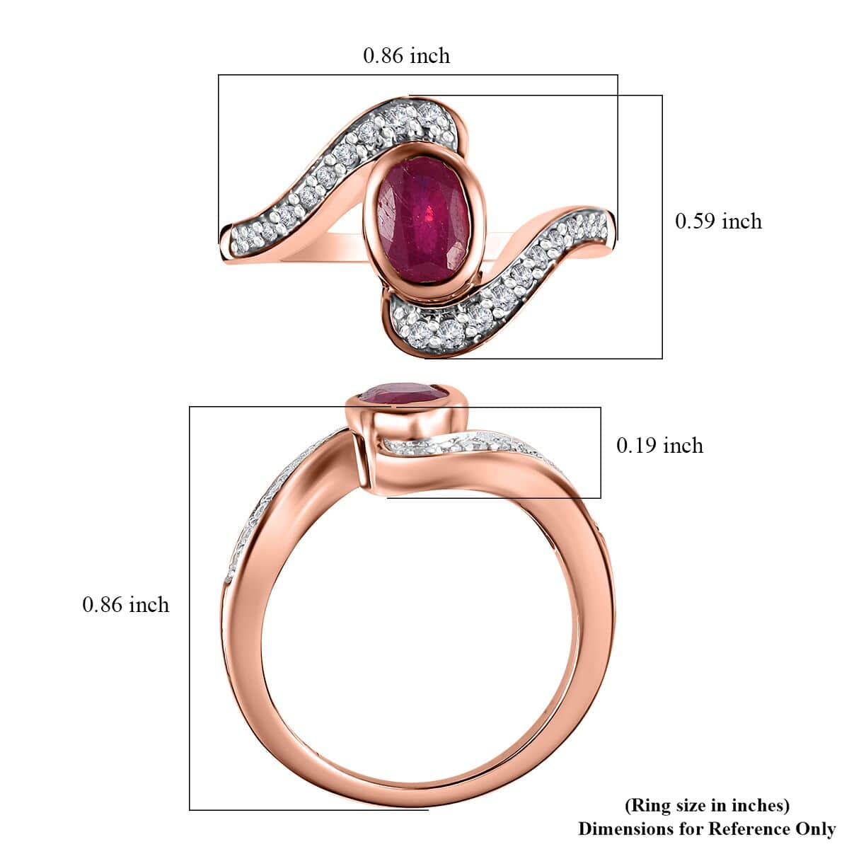 Niassa Ruby (FF) and White Zircon Ring in Vermeil Rose Gold Over Sterling Silver (Size 8.0) 1.60 ctw image number 5