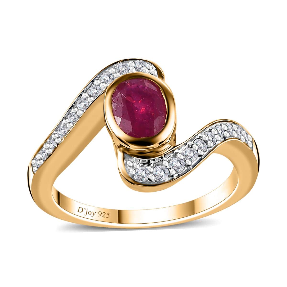 Niassa Ruby (FF) and White Zircon Ring in Vermeil Yellow Gold Over Sterling Silver (Size 6.0) 1.60 ctw image number 0