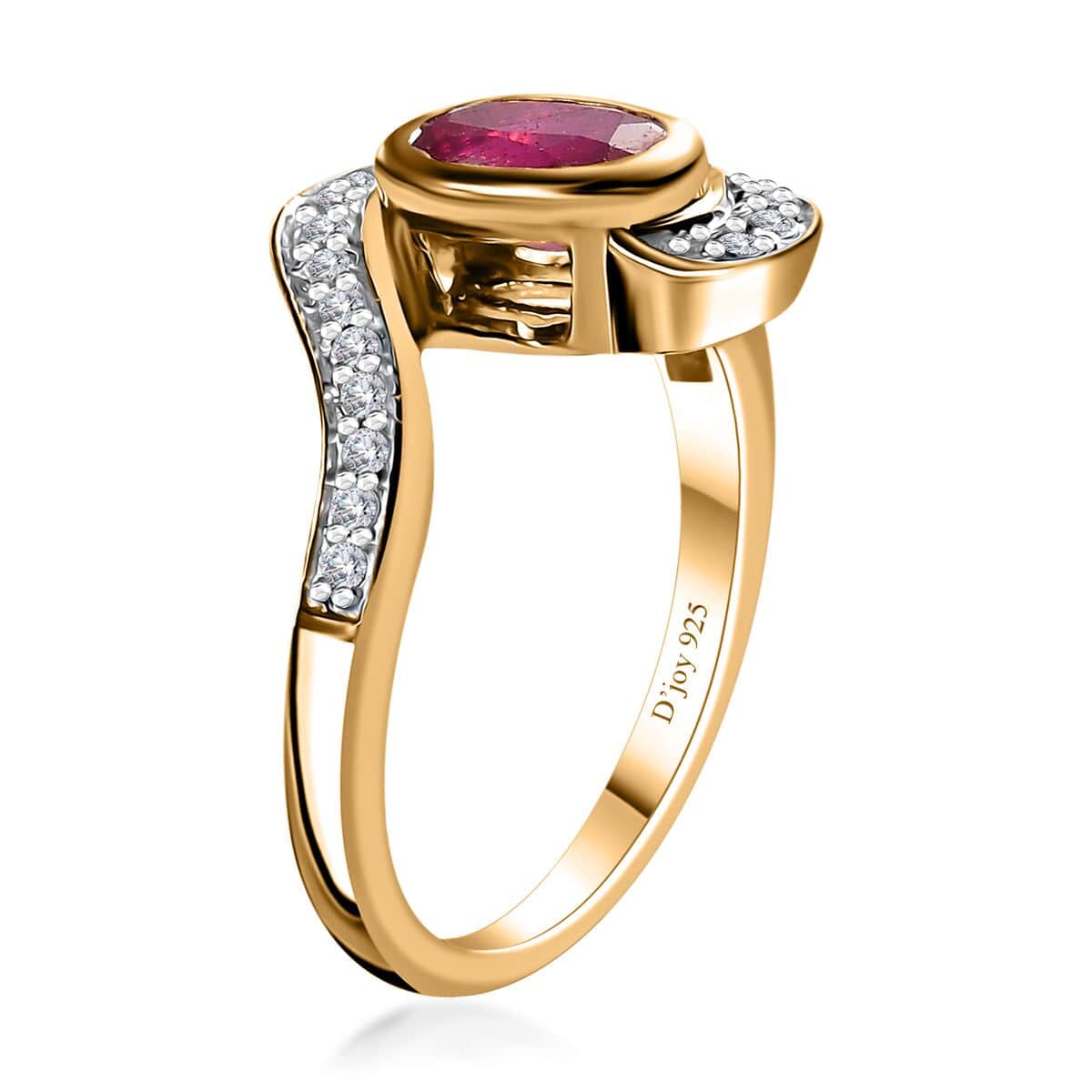 Niassa Ruby (FF) and White Zircon Ring in Vermeil Yellow Gold Over Sterling Silver (Size 7.0) 1.60 ctw image number 3