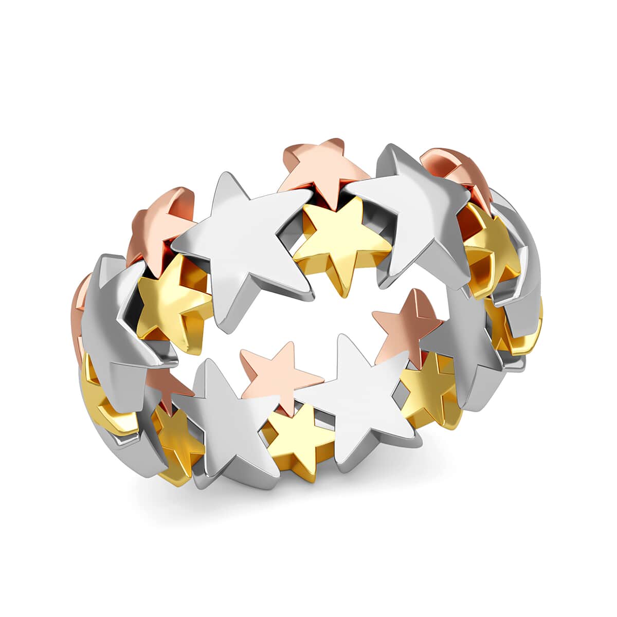 Vermeil Yellow, Rose Gold and Platinum Over Sterling Silver Stars Band Ring (Size 7.0) 4.20 Grams image number 0