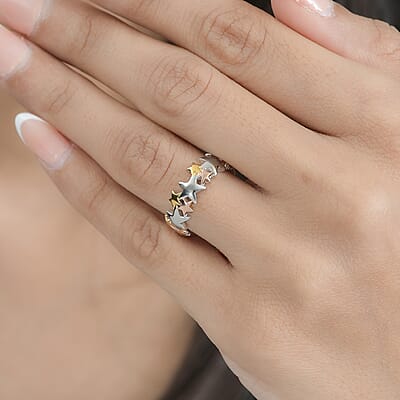 Vermeil Yellow Gold Over Sterling Silver Stars Band Ring (Size 6.0) 4.20 Grams