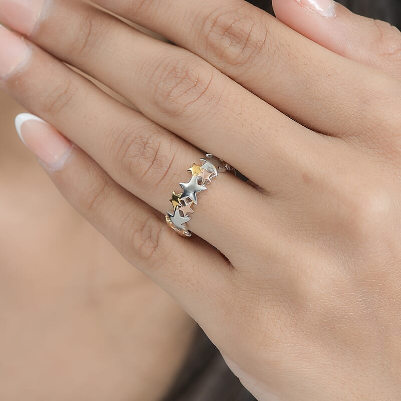 Vermeil Yellow Gold Over Sterling Silver Stars Band Ring (Size 6.0) 4.20 Grams