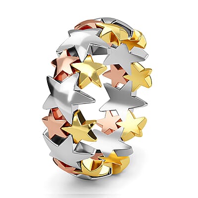 Vermeil Yellow Gold Over Sterling Silver Stars Band Ring (Size 6.0) 4.20 Grams