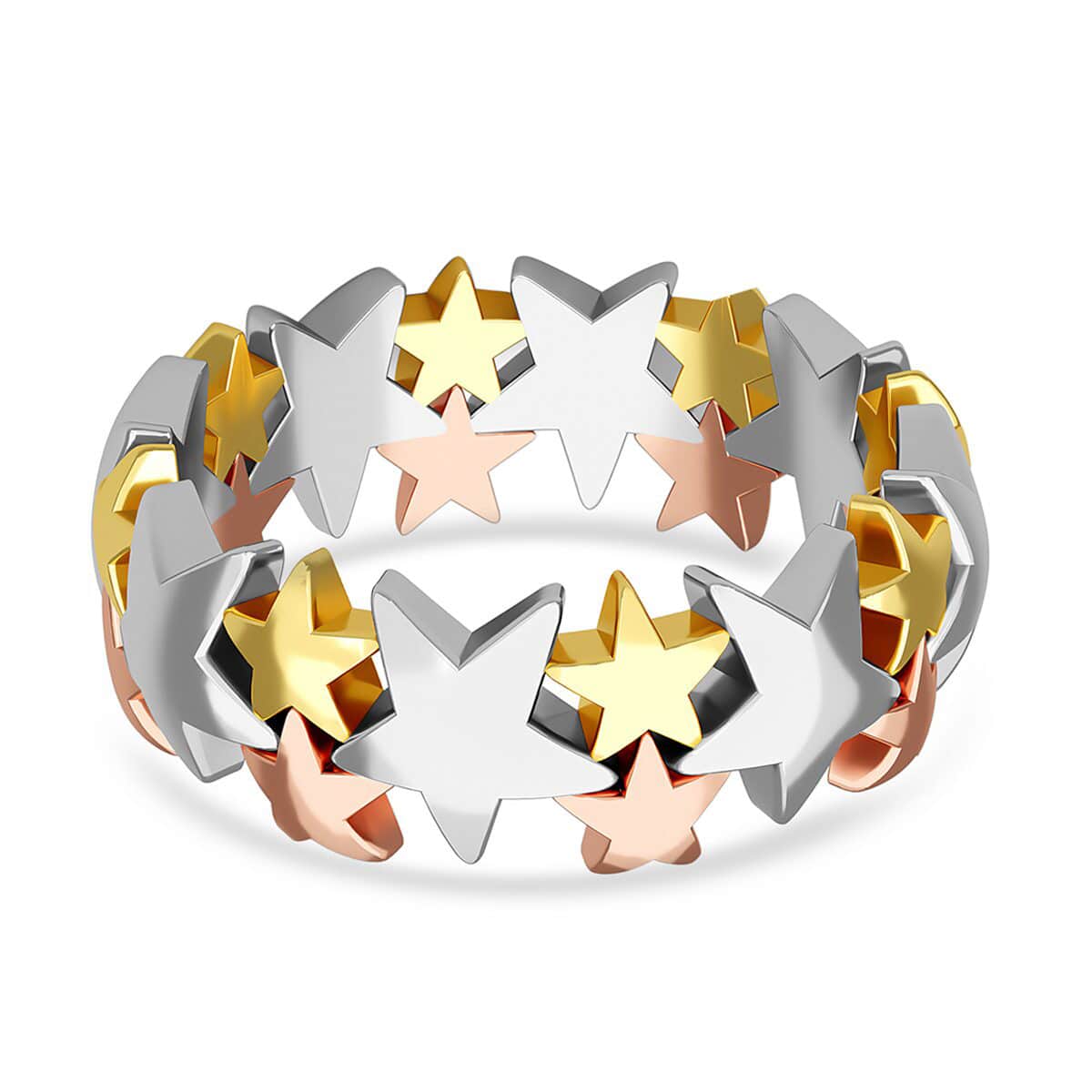 Vermeil Yellow, Rose Gold and Platinum Over Sterling Silver Stars Band Ring (Size 7.0) 4.20 Grams image number 4