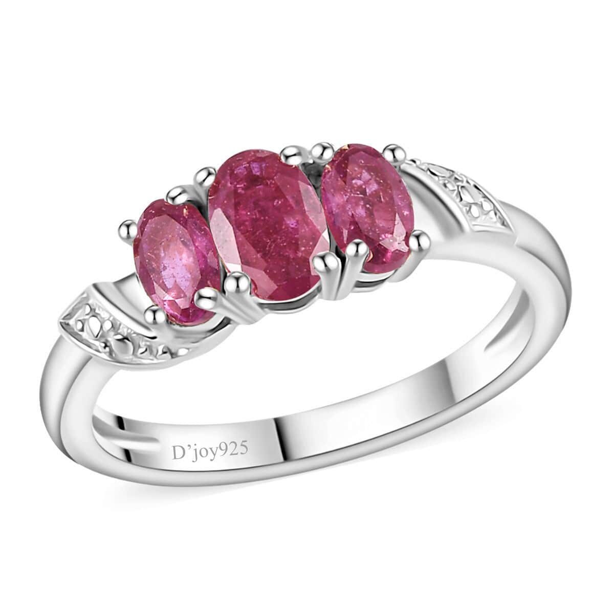 Niassa Ruby (FF) 3 Stone Ring in Platinum Over Sterling Silver (Size 5.0) 1.15 ctw image number 0