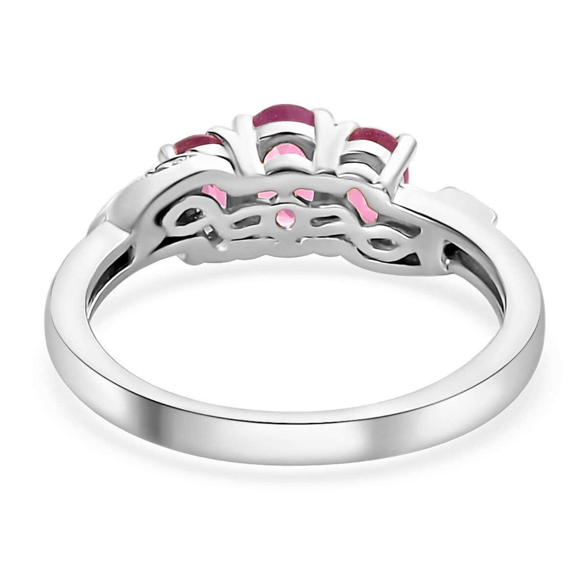 Niassa Ruby (FF) 3 Stone Ring in Platinum Over Sterling Silver (Size 5.0) 1.15 ctw image number 4