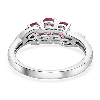Niassa Ruby (FF) 3 Stone Ring in Platinum Over Sterling Silver (Size 5.0) 1.15 ctw