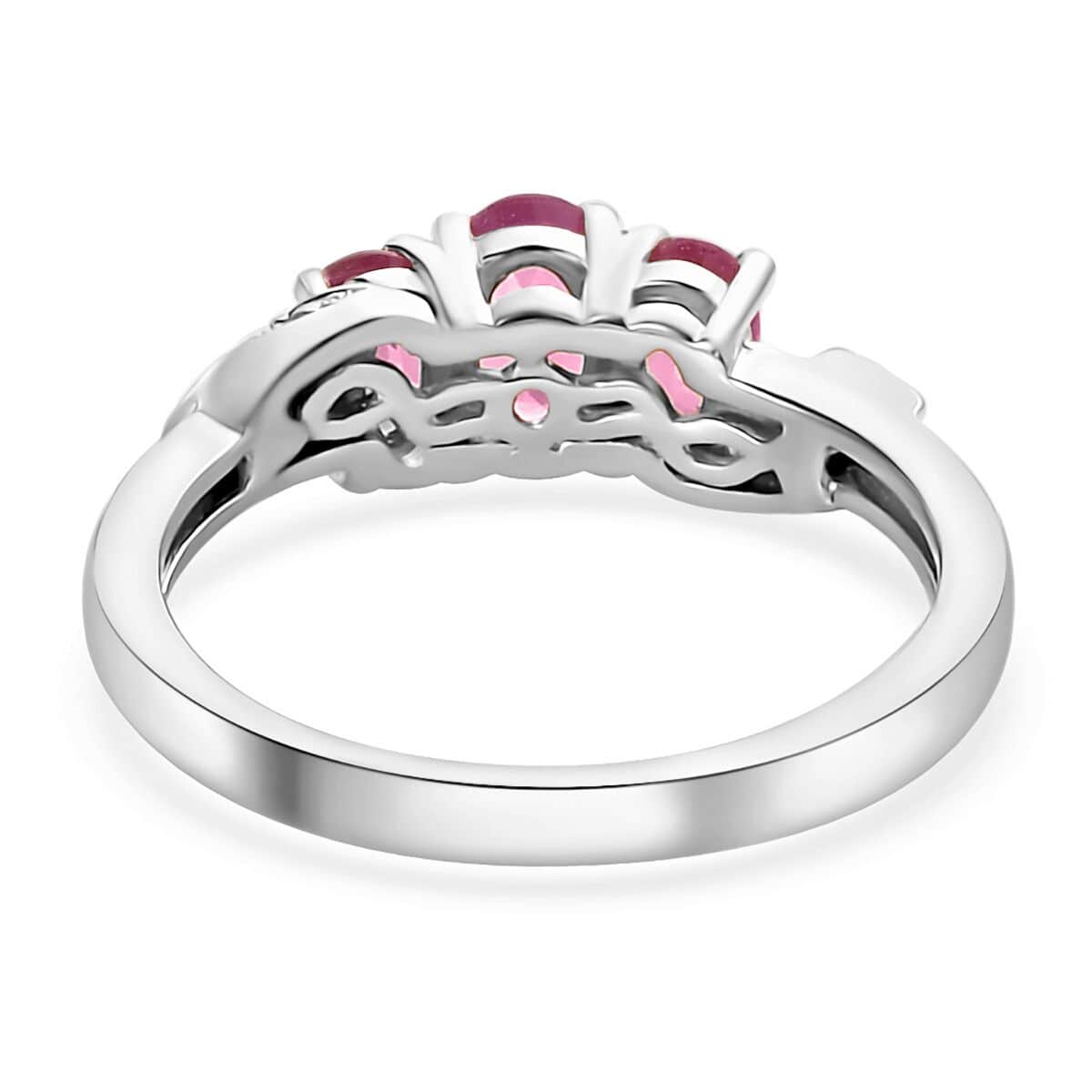 Niassa Ruby (FF) 3 Stone Ring in Platinum Over Sterling Silver (Size 7.0) 1.15 ctw image number 4
