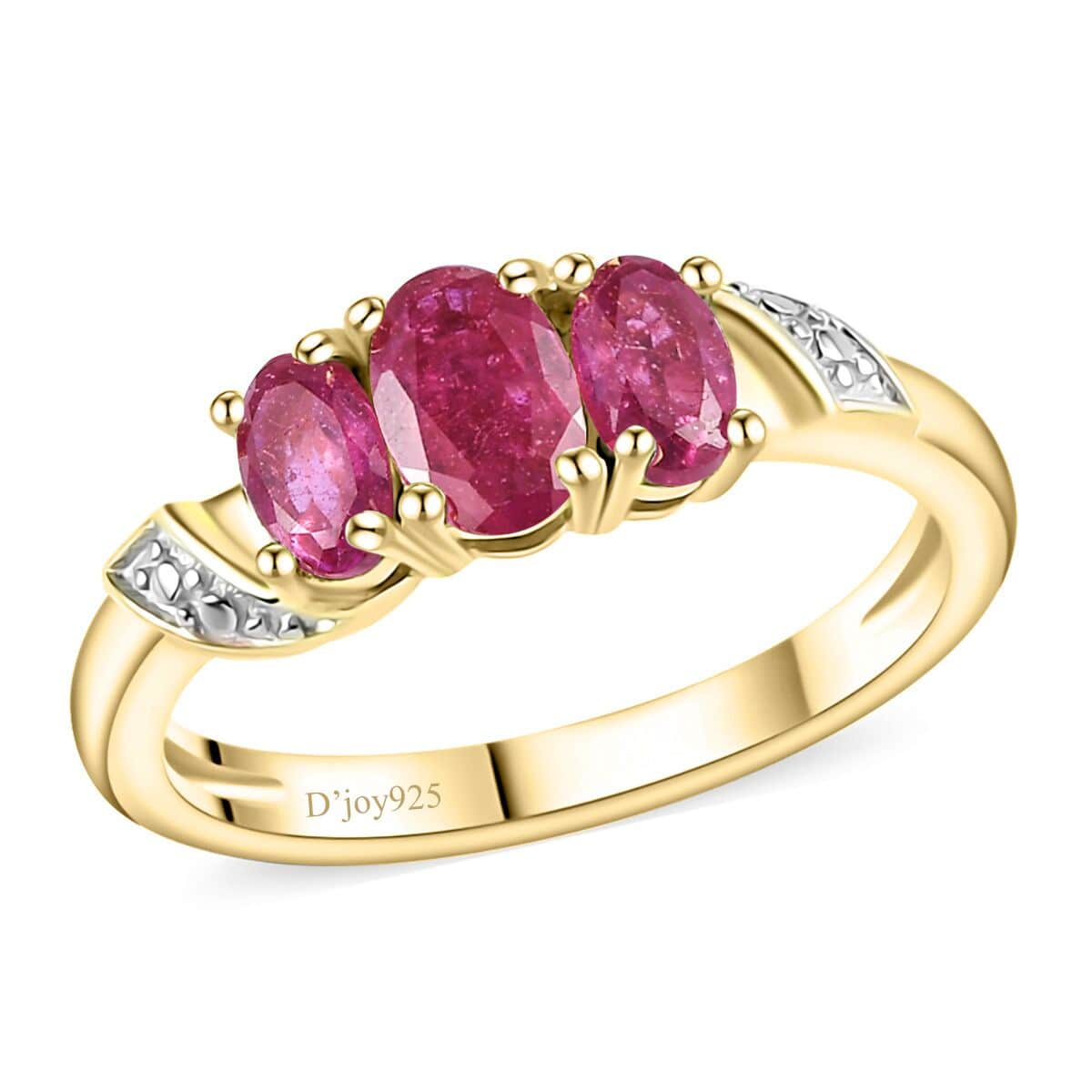 Niassa Ruby (FF) 3 Stone Ring in Vermeil Yellow Gold Over Sterling Silver (Size 6.0) 1.15 ctw image number 0