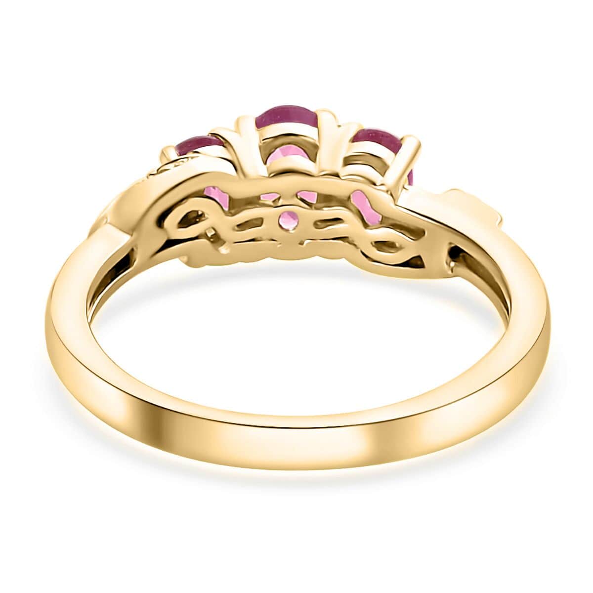 Niassa Ruby (FF) 3 Stone Ring in Vermeil Yellow Gold Over Sterling Silver (Size 6.0) 1.15 ctw image number 4