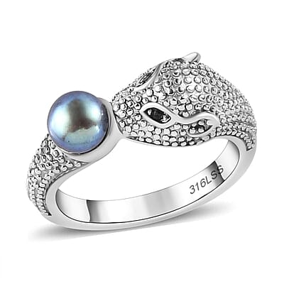 Freshwater Peacock Pearl and Thai Black Spinel 1.07 ctw Fancy Ring in Stainless Steel (Size 9)