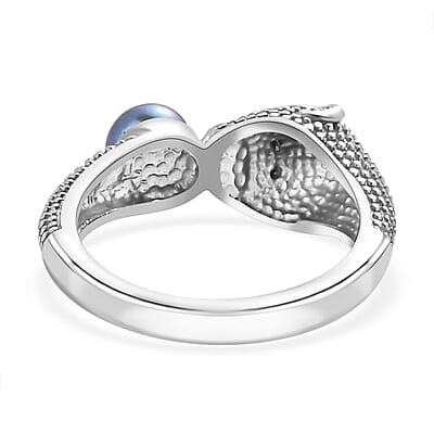 Freshwater Peacock Pearl and Thai Black Spinel 1.07 ctw Fancy Ring in Stainless Steel (Size 9)