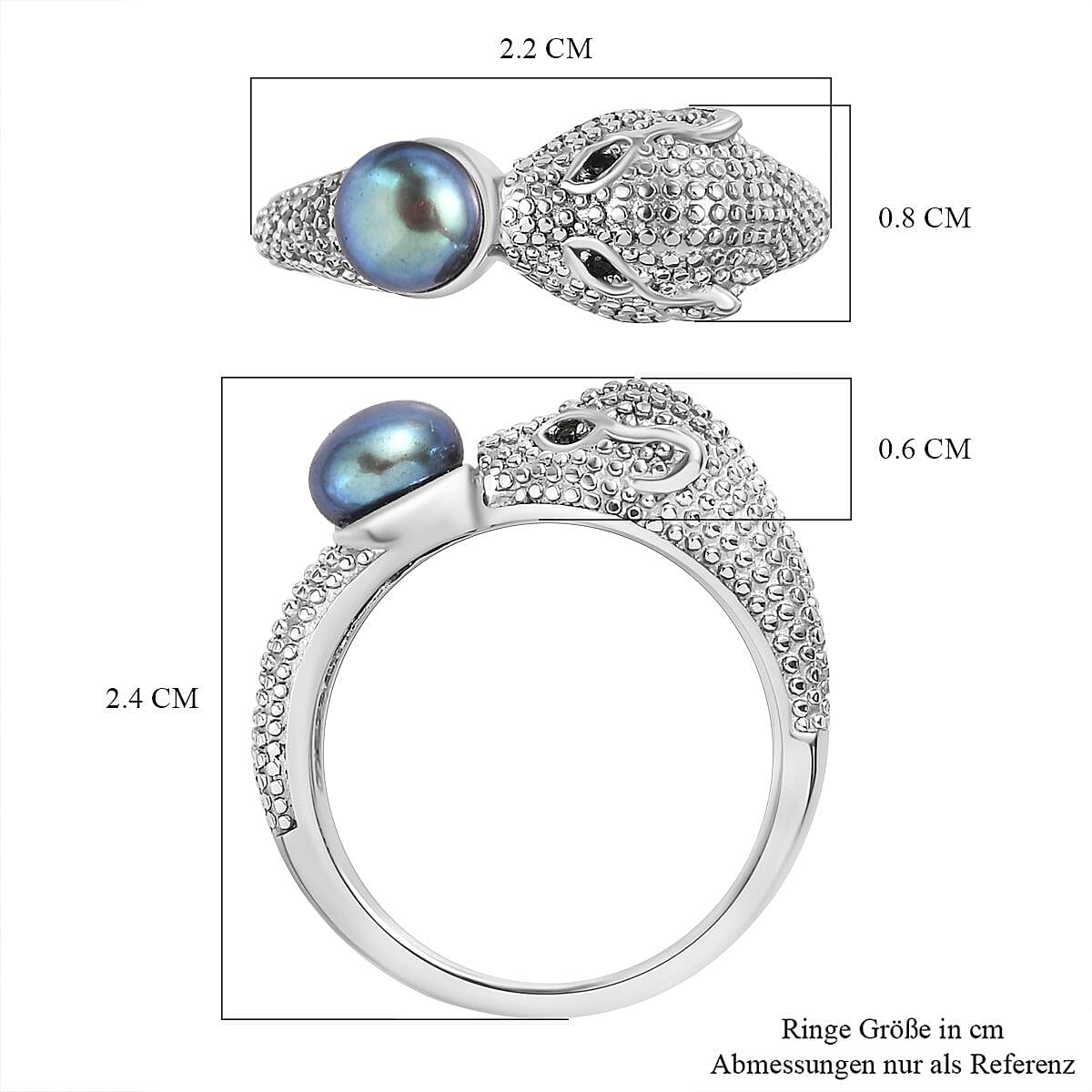Freshwater Peacock Pearl and Thai Black Spinel 1.07 ctw Fancy Ring in Stainless Steel (Size 9)