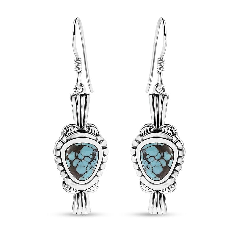 Artisan Crafted Blue Moon Turquoise Earrings in Sterling Silver 6.30 ctw