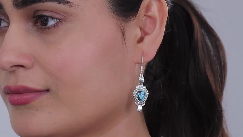 Artisan Crafted Blue Moon Turquoise Earrings in Sterling Silver 6.30 ctw