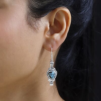 Artisan Crafted Blue Moon Turquoise Earrings in Sterling Silver 6.30 ctw