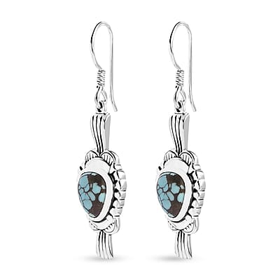 Artisan Crafted Blue Moon Turquoise Earrings in Sterling Silver 6.30 ctw