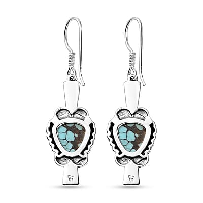 Artisan Crafted Blue Moon Turquoise Earrings in Sterling Silver 6.30 ctw